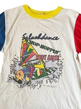 Vintage Follow Surf Graphic Tee Splashdance Wave Rider Color Block Shirt